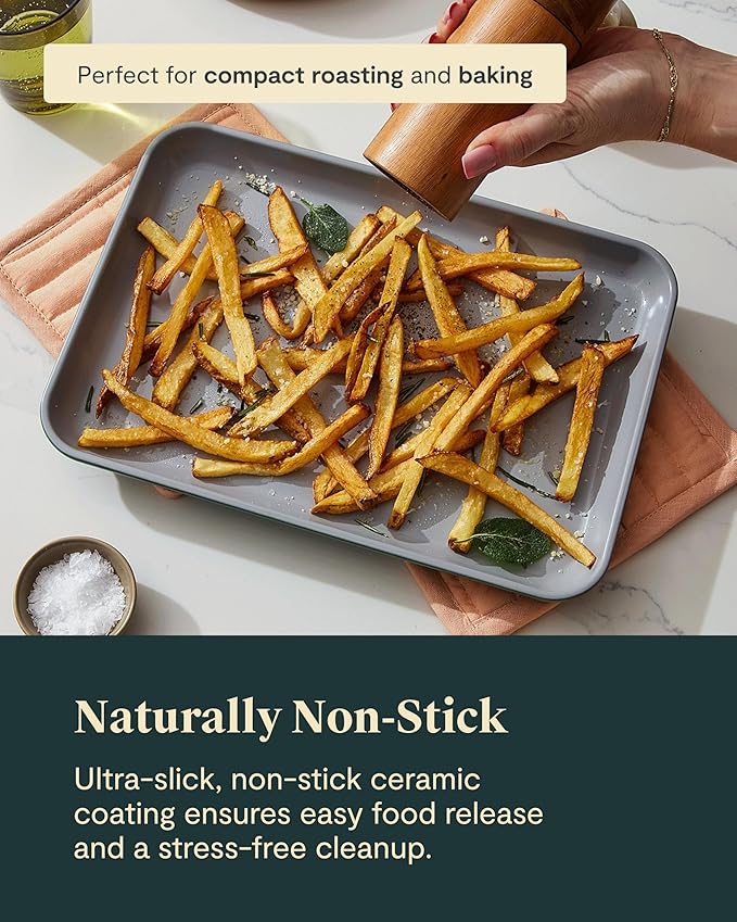 Caraway Nonstick Ceramic Small Baking Sheet (9x13”) – Non-Toxic PTFE &amp PFOA Free – Oven Safe – Aluminized Steel Core – Mini Sheet Pan for Baking Roasting &amp More - Slate