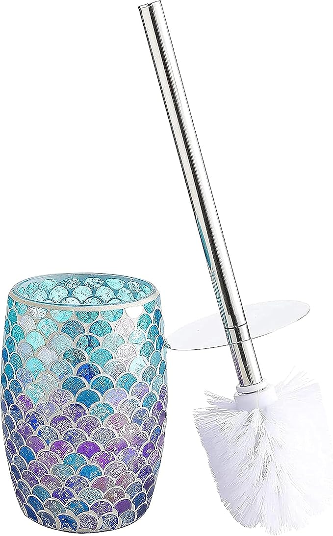WHOLE HOUSEWARES | Modern Toilet Brush Set | Toilet Bowl Brush and Holder | Bathroom Accessory Set | Toilet Brushes for Bathroom | Freestanding Mosaic Toilet Bowl Cleaner (Mermaid)