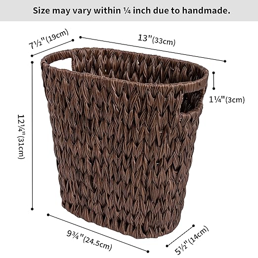 GRANNY SAYS Wicker Waste Basket Waterproof Bathroom Trash Can Bedroom Can Durable Wastebasket with Handles 19 Liters/5 Gallons