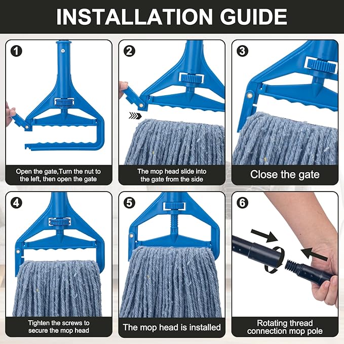 Commercial Industrial Mop with 3 Extra Large Reusable Replacement Head59 Long Handle Heavy Duty Wet MopsLooped-End String Cotton Mop for Floor CleaningHouseKitchenOfficeGarageTile(Blue)