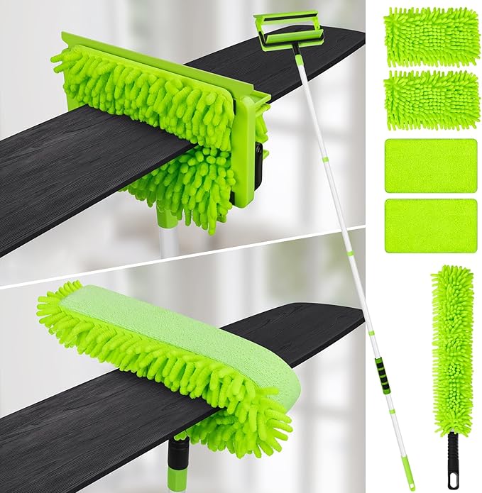 Ceiling Fan Cleaner Duster with 75'' Extension Pole Flexible High Ceiling Fan Blades Cleaning Tool Reusable Skinny Duster for Tight Spaces