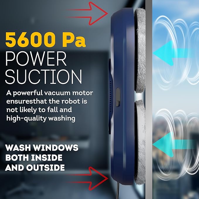 Dark Blue Automatic Window Cleaner Robot W250 11.6 x 5.7 x 2.7 Inch with 30 ml Automatic Water Spray and 10 Cloth Pads. Window Vacuum Cleaner for Windows. Automatic Glass Cleaner Vacuum