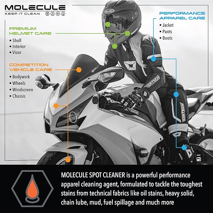 Molecule Spot Cleaner Spray | Performance Apparel Care | Removes Tough Spots and Stains on Racing Suits &amp Technical Fabrics | 16 Ounces