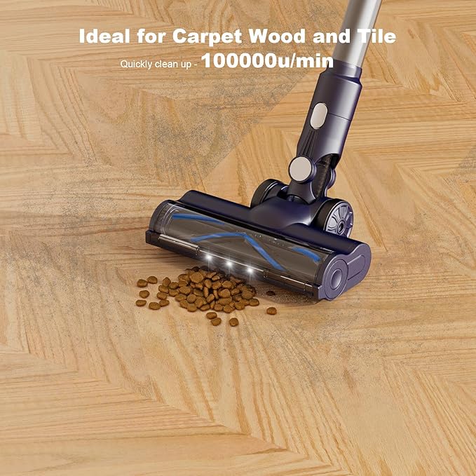 KKN Vacuum Cleaner - Lightweight Cordless Vacuum LED Headlights 450W 38Kpa Powerful Suction Stick Vacuum with Touch Screen Detachable Battery for Pet Hair Carpet Hardwood Floor Blue
