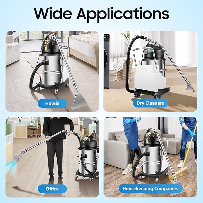 60L Commercial Carpet Cleaner 6 in 1 Multi-Purpose Portable Floor Cleaning MachineCarpet Deep Cleaner with 360° swiveling wheels for Sofas Curtains Floor Home Hotel