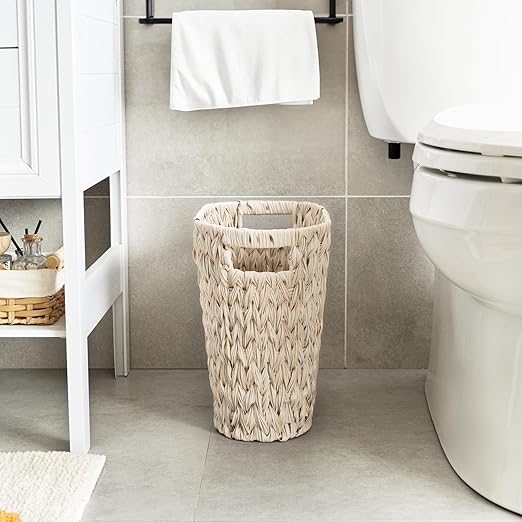 GRANNY SAYS Wicker Trash Can Waterproof Bathroom Trash Can Wicker Waste Basket for Bathroom Decorative Boho Waste Basket for Bedroom Office 19 Liters/5 Gallons