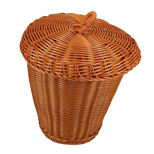 Happyyami Stylish Woven Storage Container Imitation Rattan Wastebasket Room Decor Multi-Purpose Basket