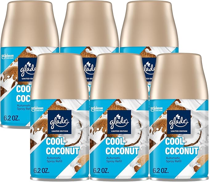 Glade Automatic Spray Refill Cool Coconut Scented Air Freshener for Home and Bathroom 6.2 Oz 6 Pack