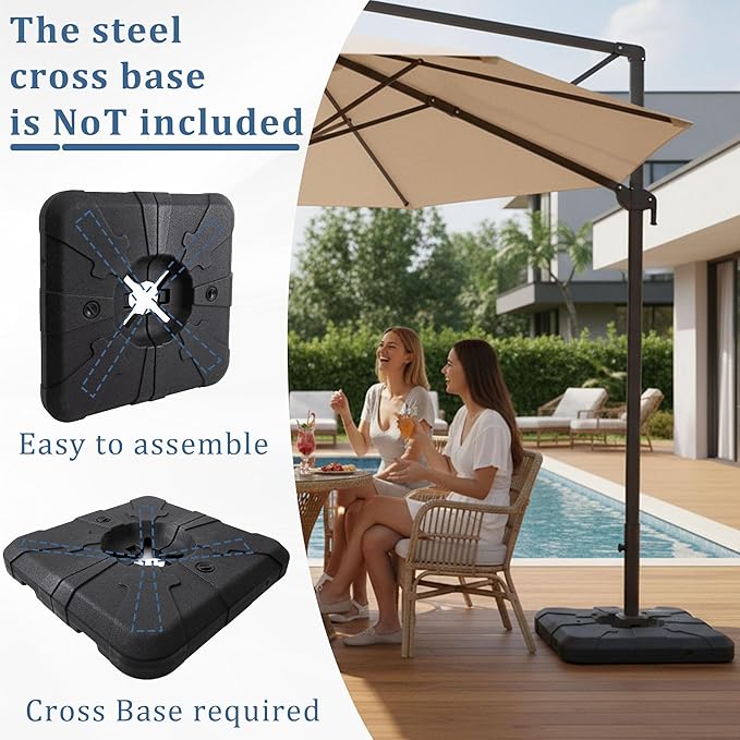 Cantilever Patio Umbrella Base 220lbs Capacity Heavy Duty Outdoor Offset Umbrella Base Sand/Water Filled Umbrella Stand Weights