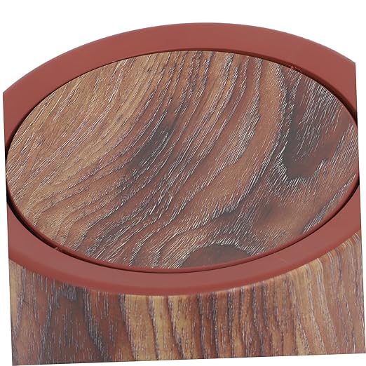 Garneck Elegant Wood Grain Pedal Trash Can Swing Lid Kitchen Garbage Can Bathroom Waste Basket Imitated Wood Pail