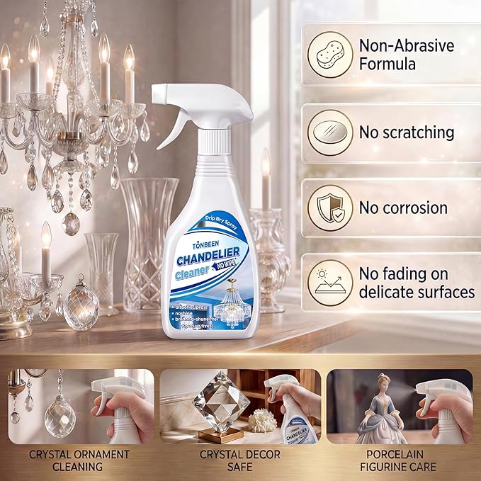 Chandelier Cleaner Drip Dry Spray - No Wipe Streak Free Dust Remover for Crystals Glass &amp Window Screens 1 Pack