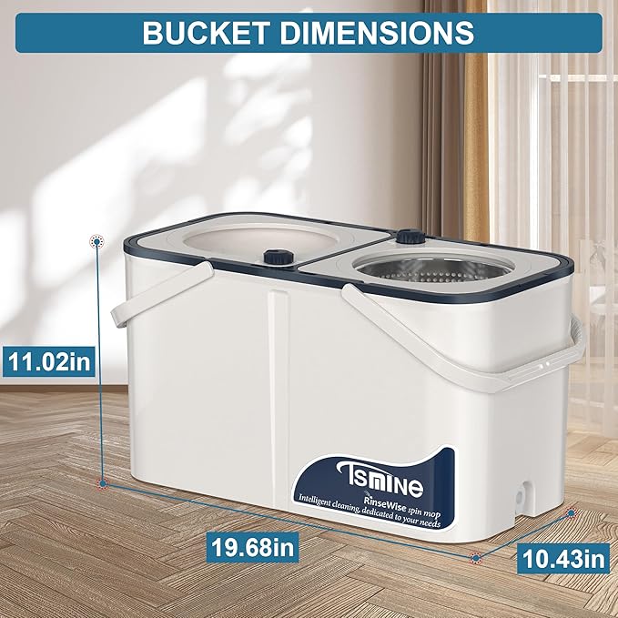 Gen 1 Large-Capacity Spin Mop and Bucket – for Big Homes &amp Deep Cleaning Days4-Chamber System Separates Dirty &amp Clean Water 2-GAL Heavy-Duty Design with Wheels &amp 8 Refill Mop Heads - Whi