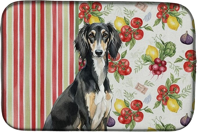 Caroline's Treasures Black and Tan Saluki Vegetables Dish Drying Mat Absorbent Dish Drying Mat Pad for Kitchen Counter Dish Drainer Mat for Countertop 14 x 21 Multicolor