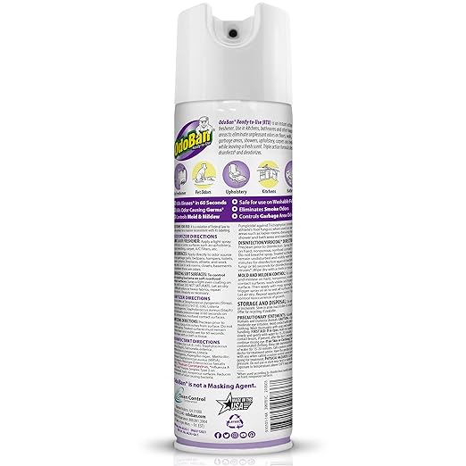 OdoBan Ready-to-Use 360-Degree Continuous Spray Disinfectant and Harsh Aroma Eliminator Fabric and Air Freshener 3 Pack 14.6 Ounces Each Lavender Scent