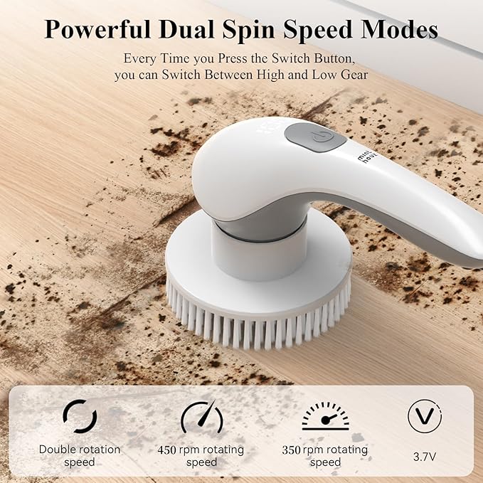 Electric Spin Scrubber Bathroom Shower Cleaner Power Scrubber with 2 Speeds and 6 Multi-Function Brush Heads Cleaning Supplies Brush for Bathroom Tile Floor Kitchen Window
