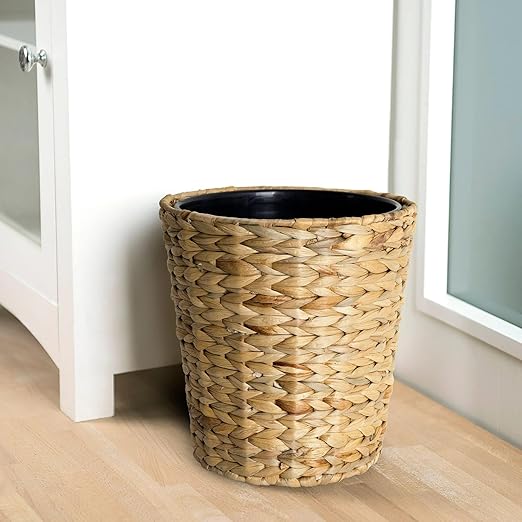 Wicker Trash Can Removable Liner 1.8Gallon Wicker Rattan Bathroom Trash Can Large Woven Bin for Office Hyacinth Waste Basket for Home Kitchen