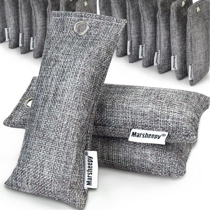 Marsheepy 24 Pack Charcoal Shoe Deodorizer Bags Bamboo Charcoal Air Purifying bags Odor Absorber Odor Eliminator for shoes Home Closet Pet（24X50g）