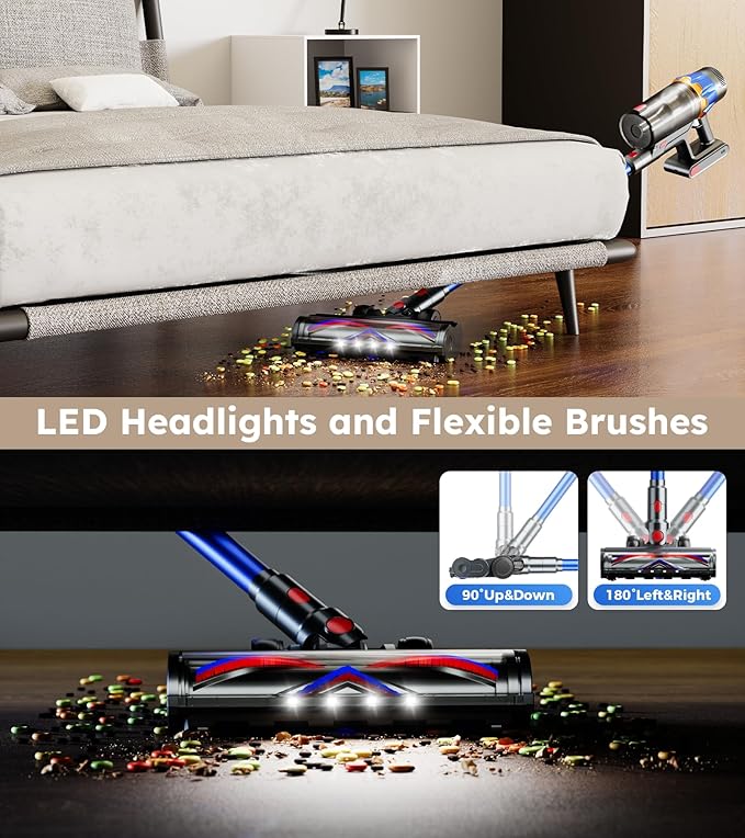 Cordless Vacuum CleanerUpgraded 50KPA 600W 70 Mins Stick Vacuum with Self-StandingTouch Screen Rechargeable LightweightAnti-tangle Wireless VacummVacuum Cleaners for Home/Pet Hair/Carpets/Floors