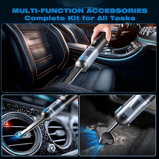 HAUSMEISTER Airflex One Cordless Car Vacuum 16000Pa 4-in-1 Handheld Vacuum with Air Duster &amp Inflator Portable Mini Vac for Car Detailing Pet Hair Keyboard Cleaning (Gray)