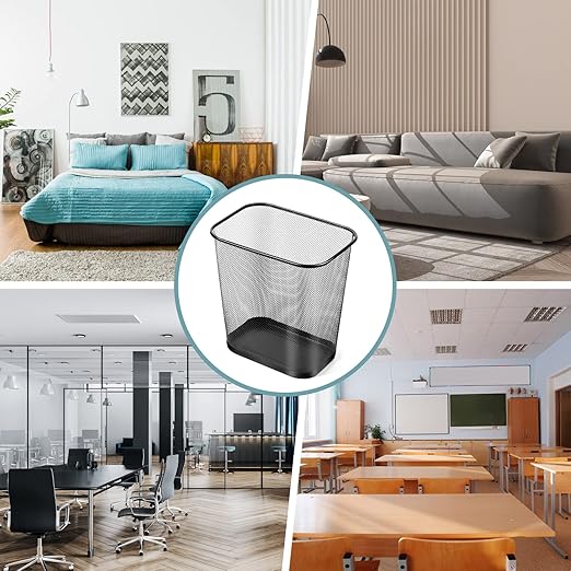 Nuanchu 1 Pcs Mesh Square Trash Cans 4 Gallons Wire Wastebasket for Home Black Metal Office Garbage Cans Rectangular Open Top Trash Bin for Kitchen Bathroom Bedroom 11.7 x 8.5 x 11.8 Inch (Black)