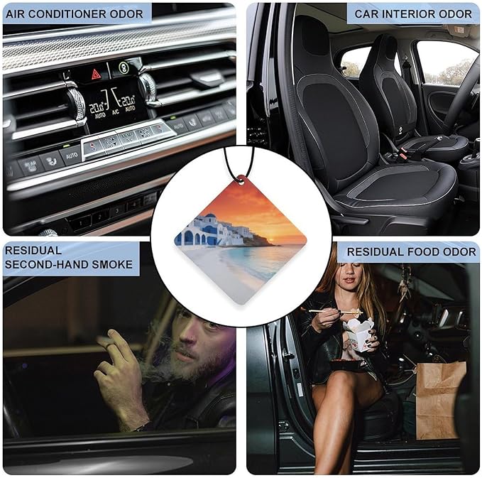 5PCS Car Air Freshener Hanging Personalized Double Sided White Coastal Town Car Fresheners Long Lasting New Cars Scents Cute Automotive Freshies for Closets Drawers (tea)