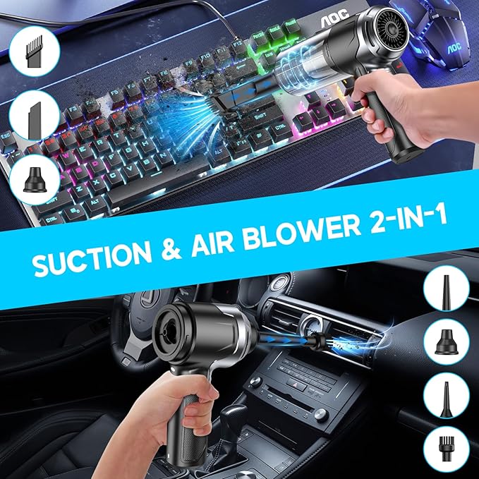 KMM Handheld Car Vacuum Cleaner 10000PA Vacuum Cleaner &amp Air Duster 120W High Power Vacuum Portable Cordless Hand Held Vacuum Rechargeable with Multi-Nozzles &amp LED Light for Home Car Offi
