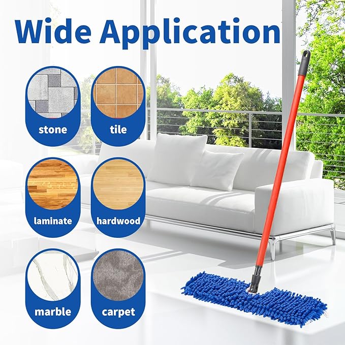 4 Pack Mop Heads Replacements Compatible with O-cedar Dual-Action Flip Mop Chenille + Microfiber Mop Refills for Dry/Wet Use Reusable and Machine Washable Dust Mop Cloths for Hardwood Floor Cleaning