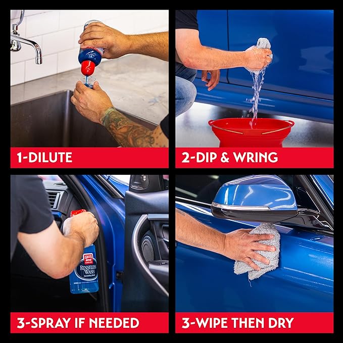 Griot's Garage Anywhere Wash Kit Vehicle Cleaning Supplies Includes Rinseless Wash 16 Oz Secondary Bottle 25 Oz Microfiber Plush Edgeless Wash Cloths Set of 2