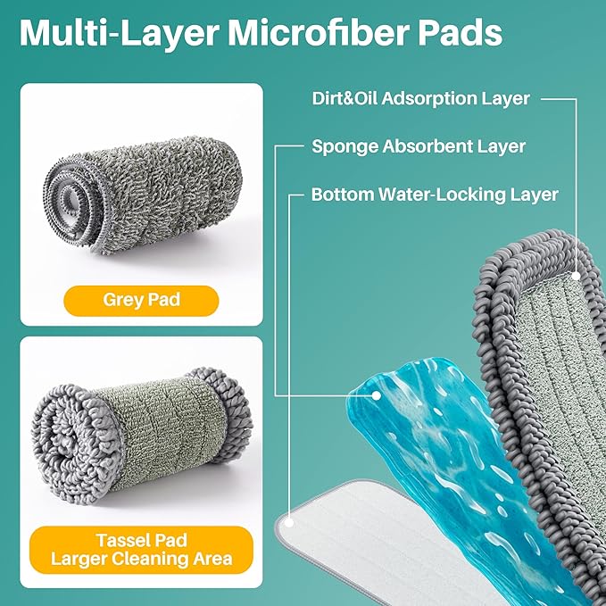 JOYMOOP Spray Mop for Floor Cleaning Dry &amp Wet Microfiber Cleaner with 18oz Refillable Bottle and 6 Replacement Pads for Home or Commercial Use