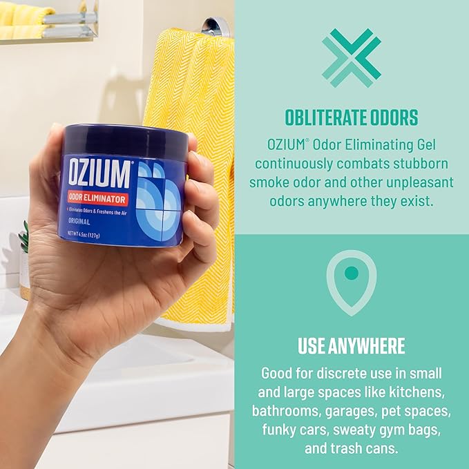 Ozium 4.5 Oz. Odor Eliminating Gel for Homes Cars Offices and More Outdoor Essence 4 Pack