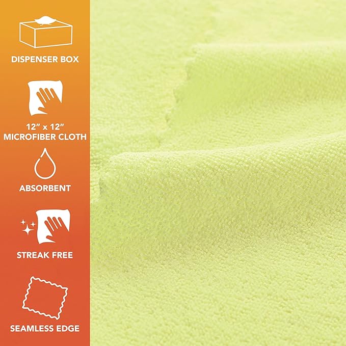 Arkwright Smart Rags Microfiber Cleaning Cloths Pack of 50 in a Box Lint Free 180 GSM Reusable Towels for Auto Office and Household Cleaning 12 x 12 in Yellow