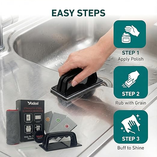 Stainless Steel Scratch Remover Kit for Sink Scratch Repair &amp Polish Non-Coated Stainless Steel Only Reduces Scratches Scuffs &amp Rust Restores Brushed Finish