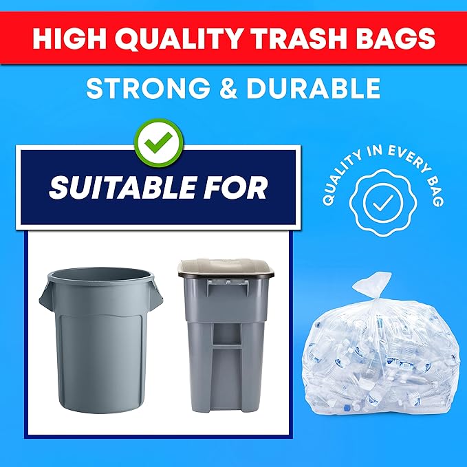 Tasker 64-65 Gallon Clear Trash Bags Heavy Duty Recycling Bag (Huge 120 Count) 60 Gallon Clear Extra Large Recycling Garbage Bags