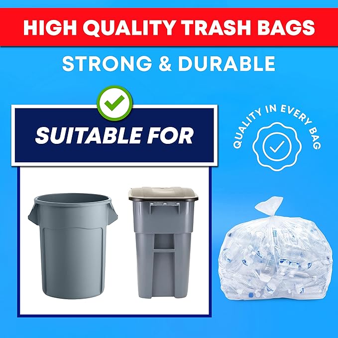 55-60 Gallon Trash Bags Heavy Duty (MegaValue Pack 150 COUNT) Extra Large Clear 50-60 Garbage Bags Bulk Trash Liners Perfect for Recycling Office Waste Storage Use