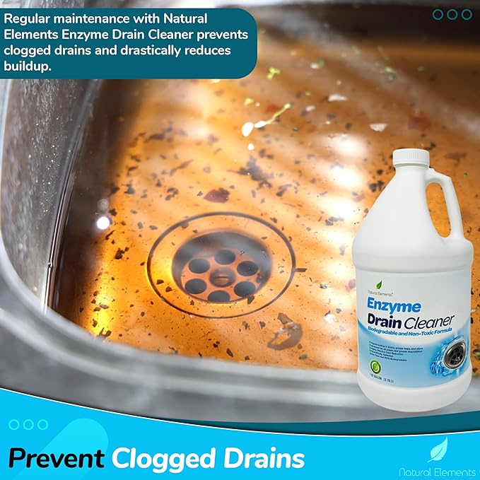 Natural Elements Enzyme Drain Cleaner | Digest Grease Fats and Paper Buildup in Drains Septic Tanks Grease Traps Pipes (1 Gallon)