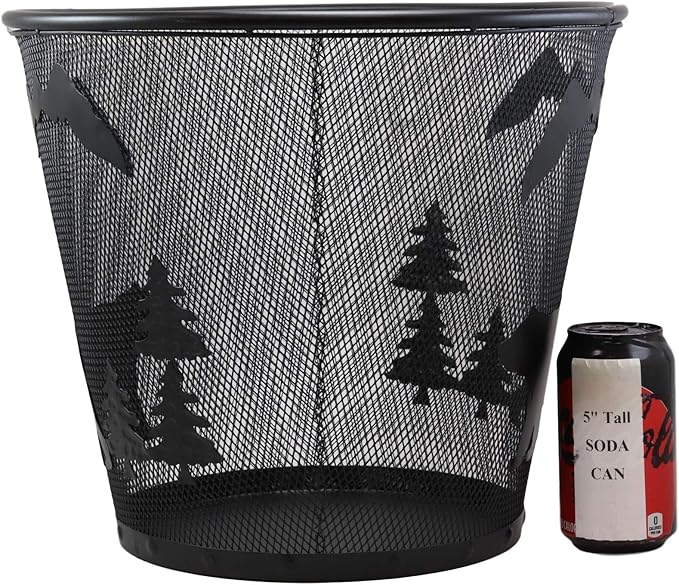 Ebros Wildlife Rustic Black Bears Roaming Pine Trees Forest by The Mountains Metal Wire Waste Basket Bin 14 Diameter Bear Home and Bathroom Accent Western Country Cabin Lodge Decorative Trash Can