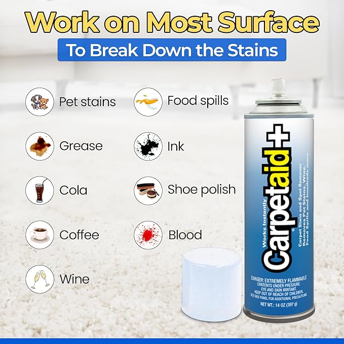 Carpet Aid Spot &amp Stain Remover Removes Oil Grease Ink Coffee Pet Urine &amp Lipstick from Carpets Rugs &amp Upholstery 10 Pk