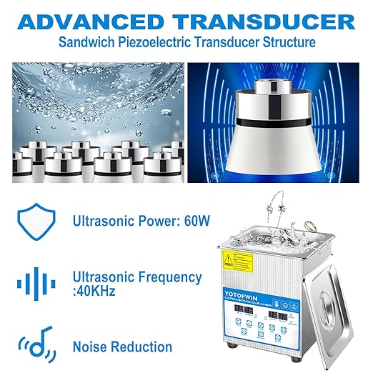 Jewelry Cleaner Ultrasonic Machine Professional Lab Ultrasonic Cleaner With Digital Timer &amp Heater 40KHZ For Retainers Carburetors Dentures Mouth Guard Automotive Parts Cleaning Equipment (0.53Gal