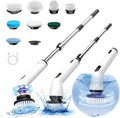 Electric Spin Scrubber Full-Body IPX7 Waterproof Cordless Shower Scrubber with 8 Replaceable Heads Upgraded Extension Handle 2H Work Time 2 Speeds for Bathroom Shower Tile Glass