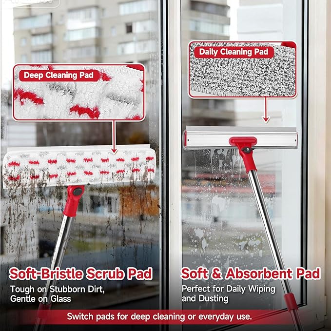 Window Cleaner Tool Set 86.6'' Window Washing Kit with 6-Section Extension Pole Window Cleaning Tool with 2 Sizes of Rubber Squeegees Window Squeegee for Home Car Glass Window Cleaning