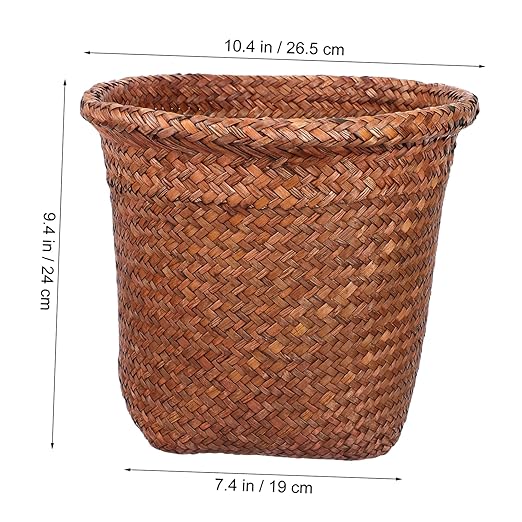 Cabilock Straw Woven Wastebasket Small Practical Waste Paper Basket for Office Home Bedroom with Unique Decorative Design and Open Top for Disposal