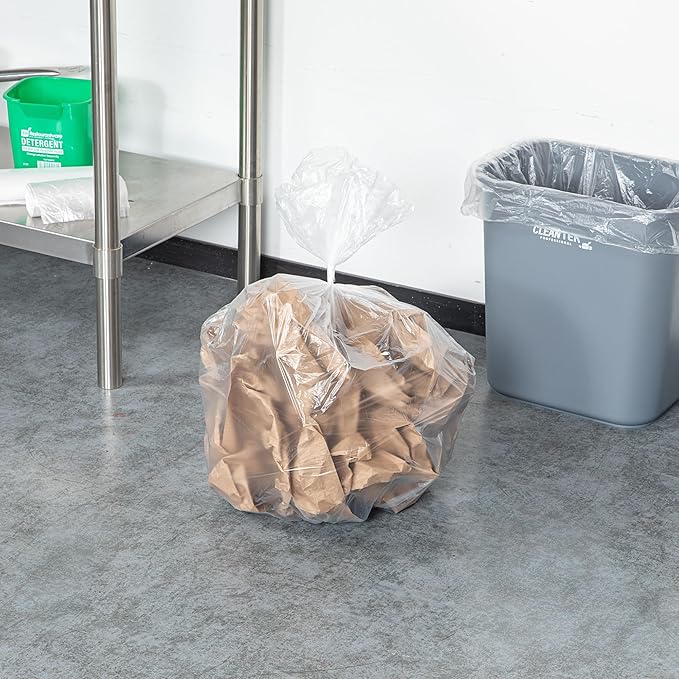 Restaurantware-RW Clean 13 Gallon Trash Bags 1000 Light-Duty Garbage Can Liners- Fits 12-16 Gallon Trash Cans Stretchable Clear Plastic Bin liners with Star Seal Bottom