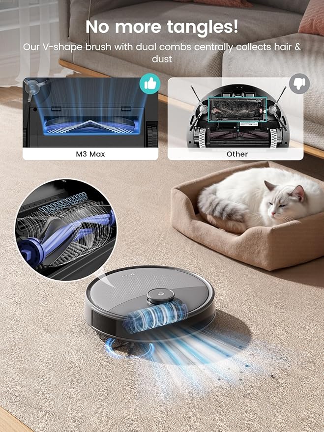 Lefant LiDAR Robot Vacuum and Mop 20000Pa Suction 90-Day Self-Emptying Obstacle Avoidance Auto Mop Washing&ampDrying All-in-One for Pet Hair Carpet 5G WiFi Alexa/APP/iWatch Control M3 Max