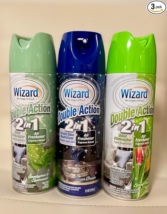 Wizard Double Action Smoke Odor Neutralizer &amp Air Freshener Eliminates Smoke Smell &amp Odors Freshens Air Long-Lasting Scent 3-Pack of 12oz Sprays lavender
