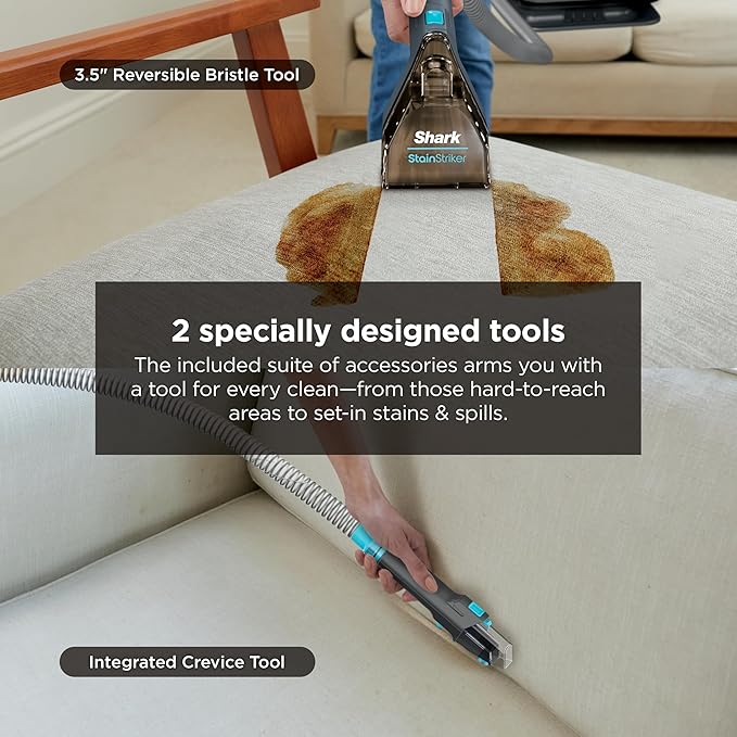 Shark StainStriker Portable Carpet &amp Upholstery Cleaner w/on board self cleaning - Spot Stain &amp Odor Eliminator Includes 2 Cleaning Tools &amp 2 Cleaning Solutions Charcoal PX221BRN