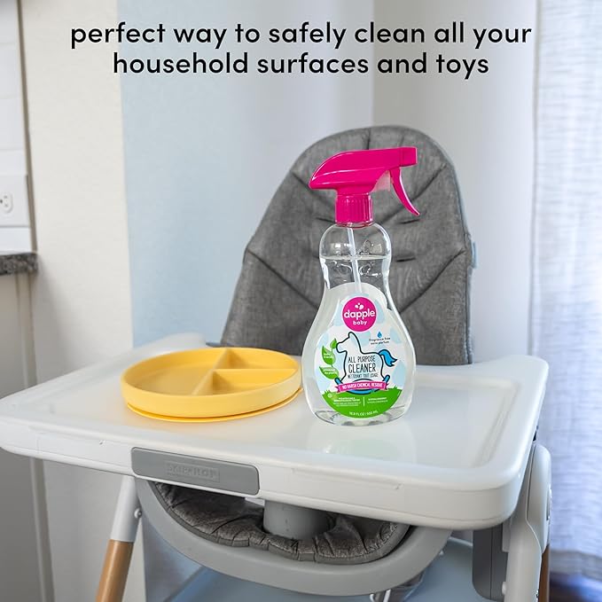 Dapple Baby All Purpose Cleaning Spray Hypoallergenic for Toys High Chairs Swings Counters Powered by Plants 1 Pump Included Fragrance Free 16.9 Fl Oz (Pack of 2) + 30 Count Wipes