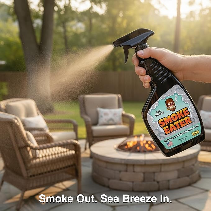 Smoke Eater Odor Eliminator Spray Sea Breeze Scent 22oz - Breaks Down Smoke Odors at the Molecular Level - Works on Fabric Carpet Cars Furniture - Made in USA