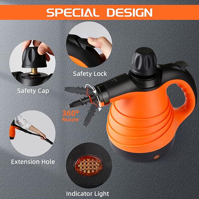 Handheld Steam Cleaner Steamer for Cleaning 350ml Large Capacity Multi-Purpose Steam Cleaners for Home Use with 9-Piece Accessories Powerful Steam Cleaner Machine for Home Auto Patio More