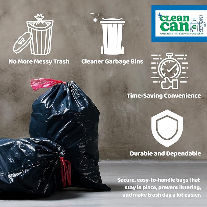 96 Gallon Industrial Strength Draw String Black Trash Bags for Heavy Duty Curb Pickup &amp Outdoor Trash Bins (20 each)