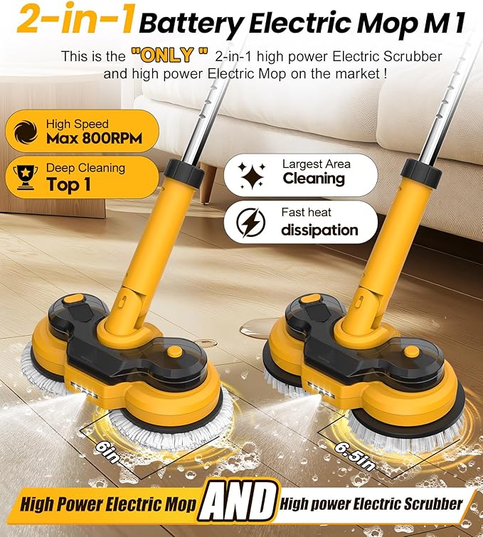 Qimedo Electric Mop M1 Pads &amp&amp Electric Spin Scrubber Replacement Brush Head 2-in-1Replacement Pad for Electric Spin MopCordless Mop Replacement Pad for qimedo Electric mop Accessories